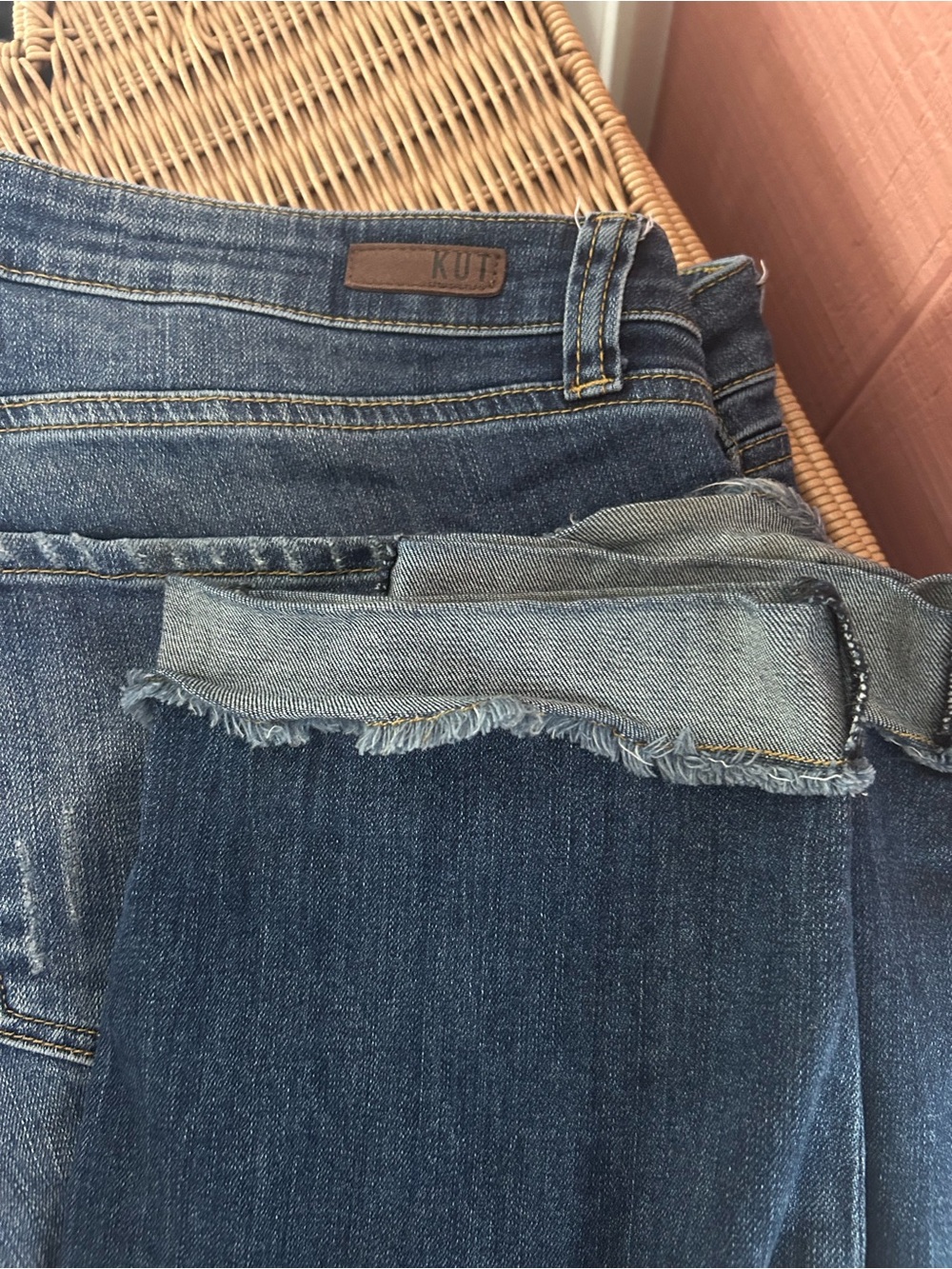 Kut from the Kloth Dark Blue Frayed Hem Ankle Jeans
